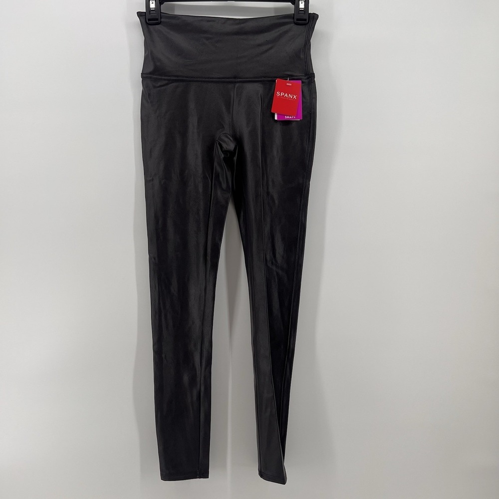 Spanx Shape Women's Faux Leather‎ Stretch Leggings In Black Size Medium